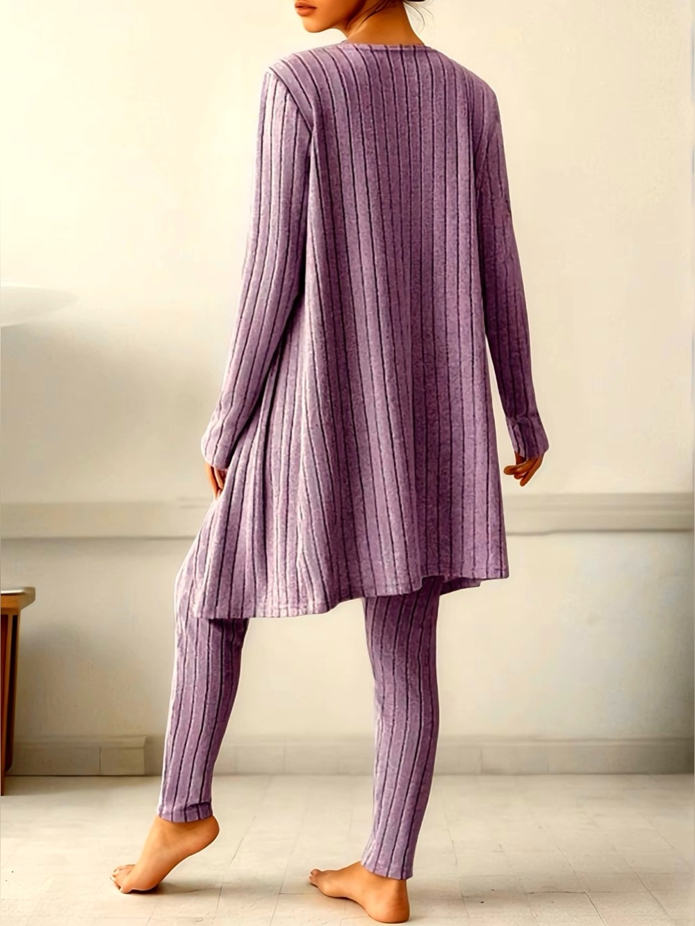 Lavender Ribbed 3-Piece Loungewear Set New Size L Soft Stretchy & Comfy. - Picture 2 of 7